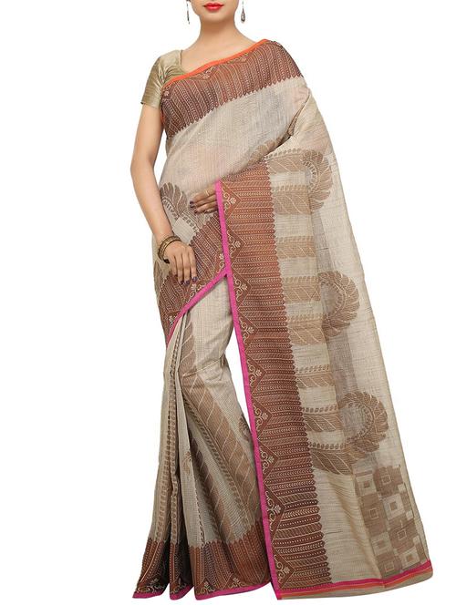 beige chanderi saree with blouse - 15925883 - Very Small Image - 1