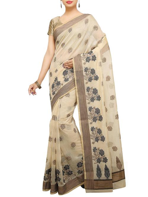 beige chanderi saree with blouse - 15925896 - Very Small Image - 1