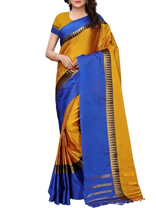 contrast zari border woven saree with blouse - 15925954 - Standard Image - 1