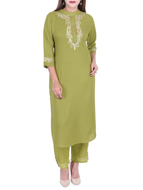 embroidered kurta with pant set - 15926232 - Standard Image - 1