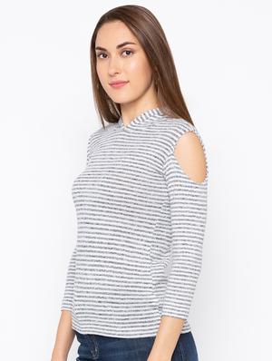 cold shoulder hooded neck striped top - 15926244 - Standard Image - 2