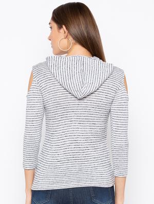 cold shoulder hooded neck striped top - 15926244 - Standard Image - 3