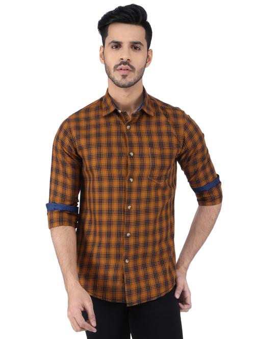 brown checkered casual shirt - 15926306 - Very Small Image - 1