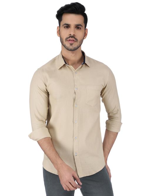 beige cotton casual shirt - 15926309 - Very Small Image - 1
