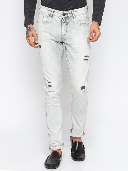 grey heavy washed patched denim jeans - 15926671 - Standard Image - 1