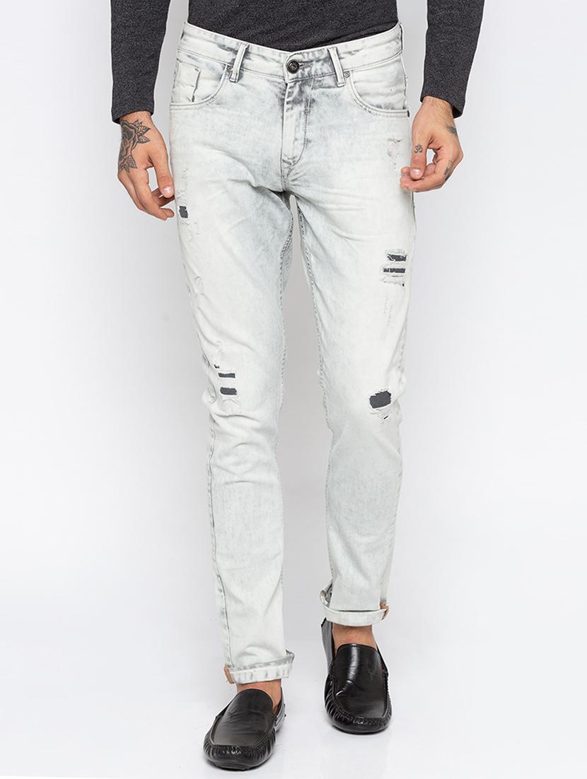 grey heavy washed patched denim jeans - 15926671 - Zoom Image - 1