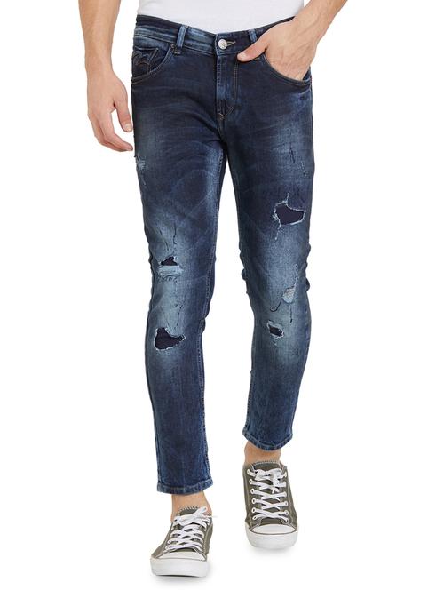 blue light washed patched denim jeans - 15926673 - Standard Image - 1