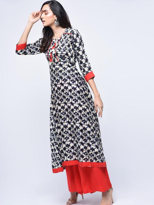 printed a-line kurta with palazzo set - 15926913 - Standard Image - 1