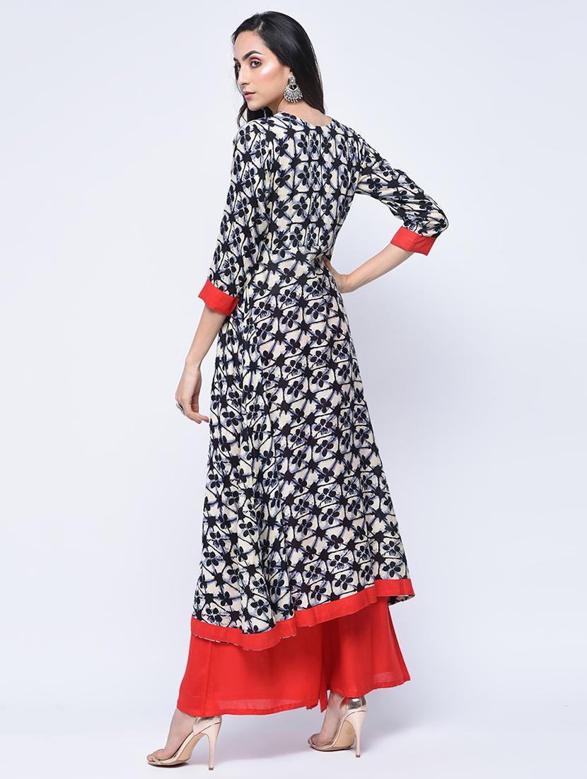 printed a-line kurta with palazzo set - 15926913 - Zoom Image - 2