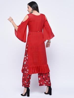 embroidered flare sleeved kurta with palazzo set - 15926918 - Standard Image - 2