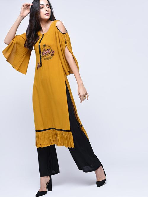embroidered flare sleeved kurta with palazzo set - 15926919 - Standard Image - 1