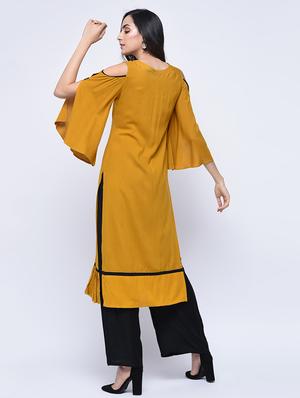 embroidered flare sleeved kurta with palazzo set - 15926919 - Standard Image - 2
