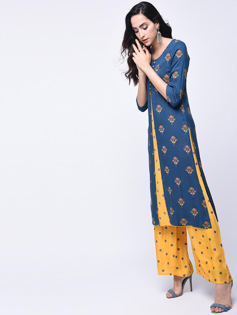 floral printed layered kurta with palazzo set - 15926923 - Zoom Image - 1