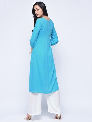 embroidered kurta with palazzo set - 15926925 - Standard Image - 2
