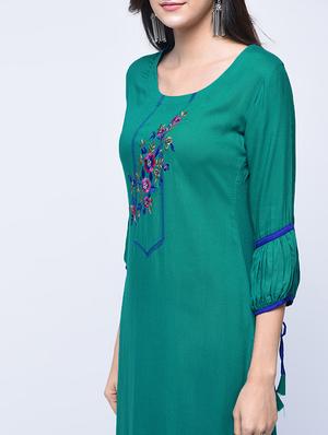 embroidered drawstring sleeve kurta with palazzo set - 15926927 - Standard Image - 3