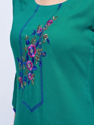 embroidered drawstring sleeve kurta with palazzo set - 15926927 - Standard Image - 4