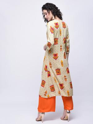 printed a-line kurta with palazzo set - 15926931 - Standard Image - 2
