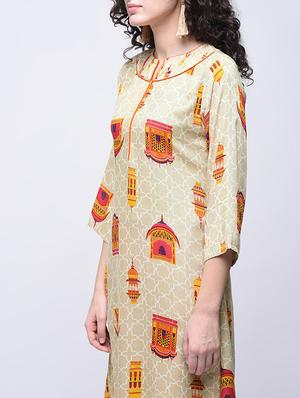 printed a-line kurta with palazzo set - 15926931 - Standard Image - 3