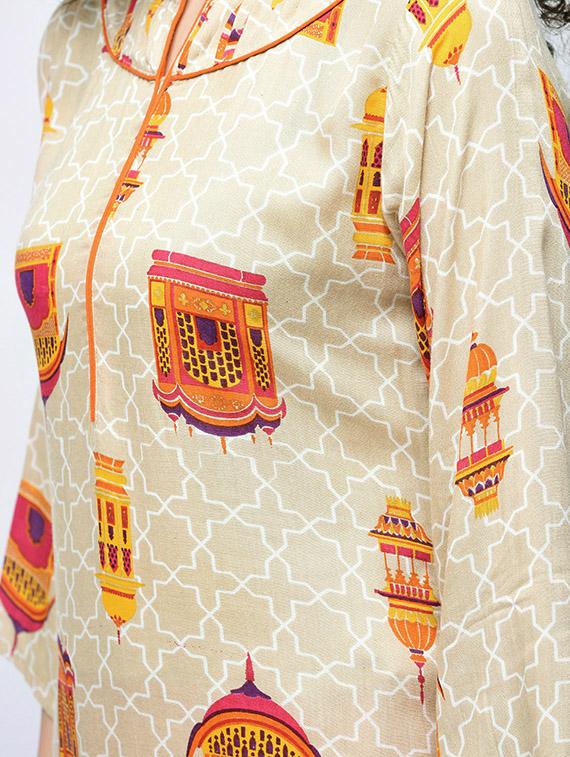 printed a-line kurta with palazzo set - 15926931 - Zoom Image - 4