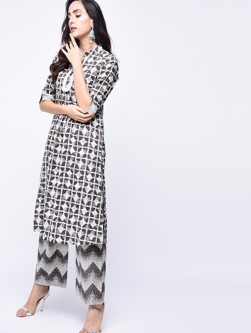 printed kurta with palazzo set - 15926938 - Standard Image - 1