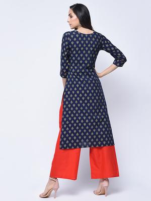 printed front slit kurta with palazzo set - 15926940 - Standard Image - 2