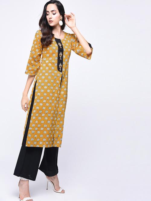 Printed front slit kurta with palazzo set - 15926956 - Standard Image - 1