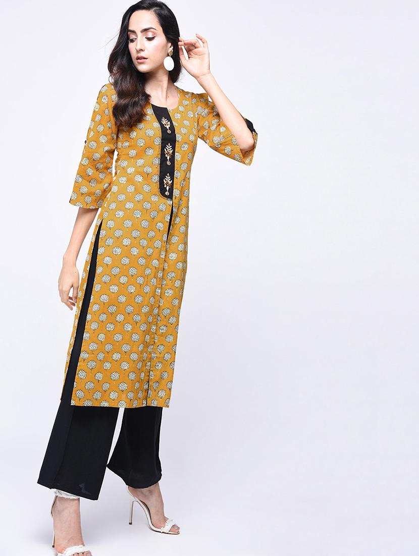 Printed front slit kurta with palazzo set - 15926956 - Zoom Image - 1