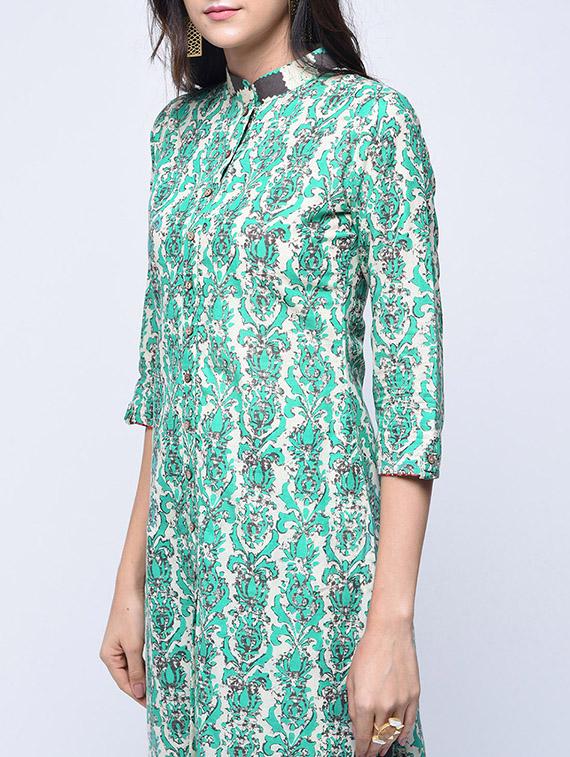 printed buttoned kurta with palazzo set - 15926958 - Zoom Image - 3