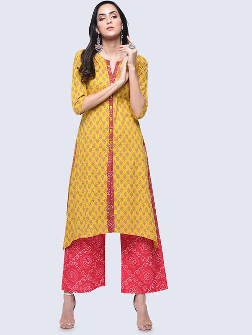 printed high-low kurta with palazzo set - 15926959 - Standard Image - 1