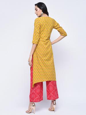 printed high-low kurta with palazzo set - 15926959 - Standard Image - 2