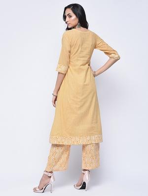 printed front slit kurta with palazzo set - 15926960 - Standard Image - 2