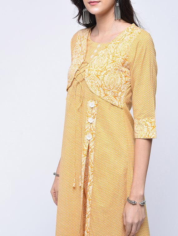 printed front slit kurta with palazzo set - 15926960 - Zoom Image - 3