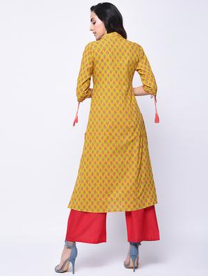 printed drawstring kurta with palazzo set - 15926962 - Standard Image - 2