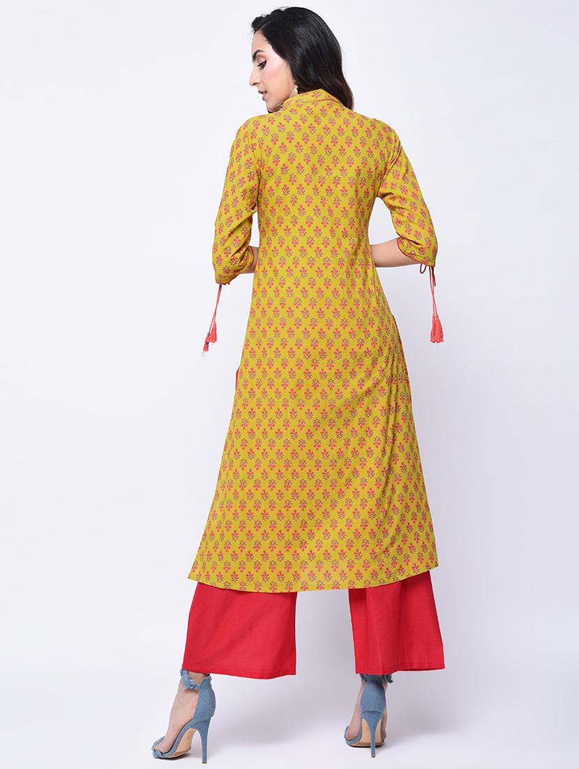 printed drawstring kurta with palazzo set - 15926962 - Zoom Image - 2