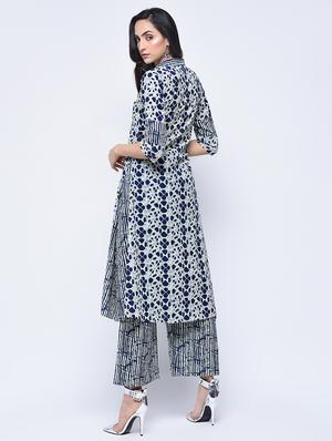 printed a-line kurta with palazzo set - 15926964 - Standard Image - 2