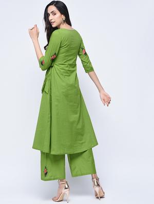 embroidered side knot kurta with palazzo set - 15926965 - Standard Image - 2
