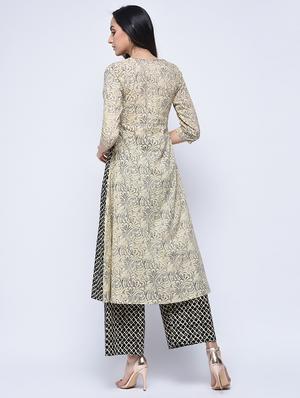 printed a-line kurta with palazzo set - 15926974 - Standard Image - 2