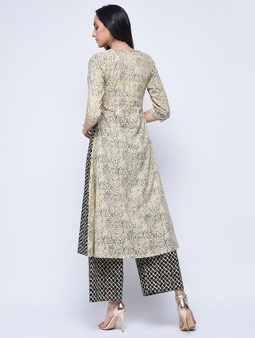 printed a-line kurta with palazzo set - 15926974 - Zoom Image - 2