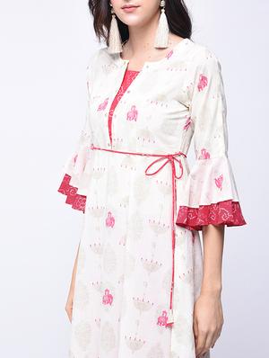 bell sleeved block printed kurta with palazzo set - 15926975 - Standard Image - 3