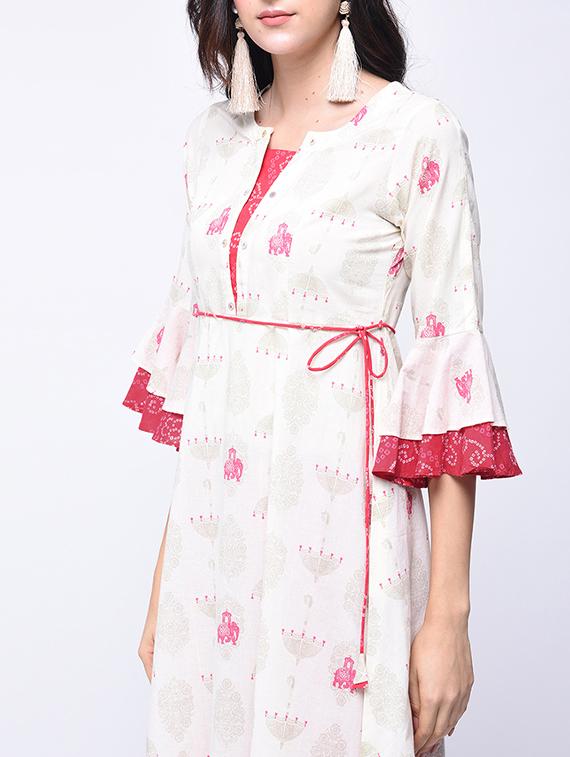 bell sleeved block printed kurta with palazzo set - 15926975 - Zoom Image - 3