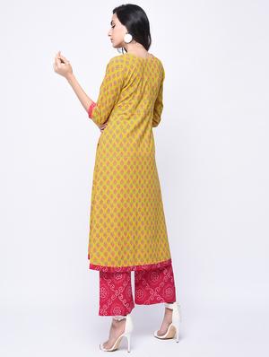 printed a-line kurta with palazzo set - 15926976 - Standard Image - 2