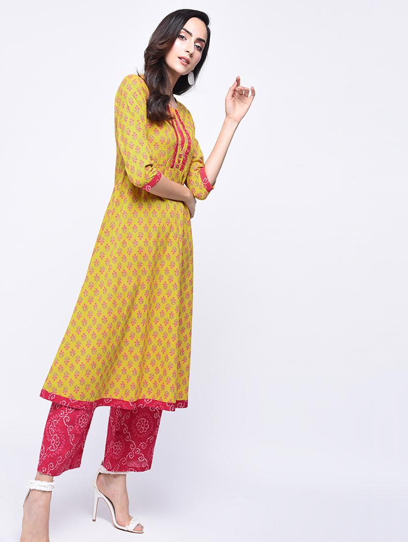 printed a-line kurta with palazzo set - 15926976 - Zoom Image - 1