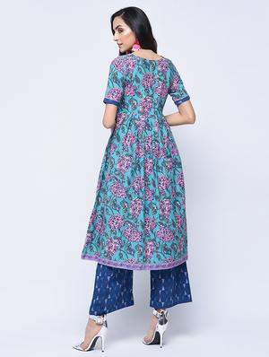 printed gota patti kurta with palazzo set - 15926978 - Standard Image - 2