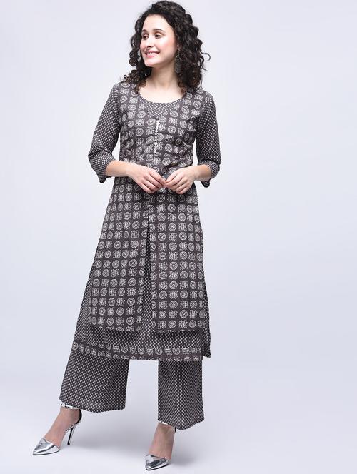 printed layered kurta with palazzo set - 15926995 - Standard Image - 1