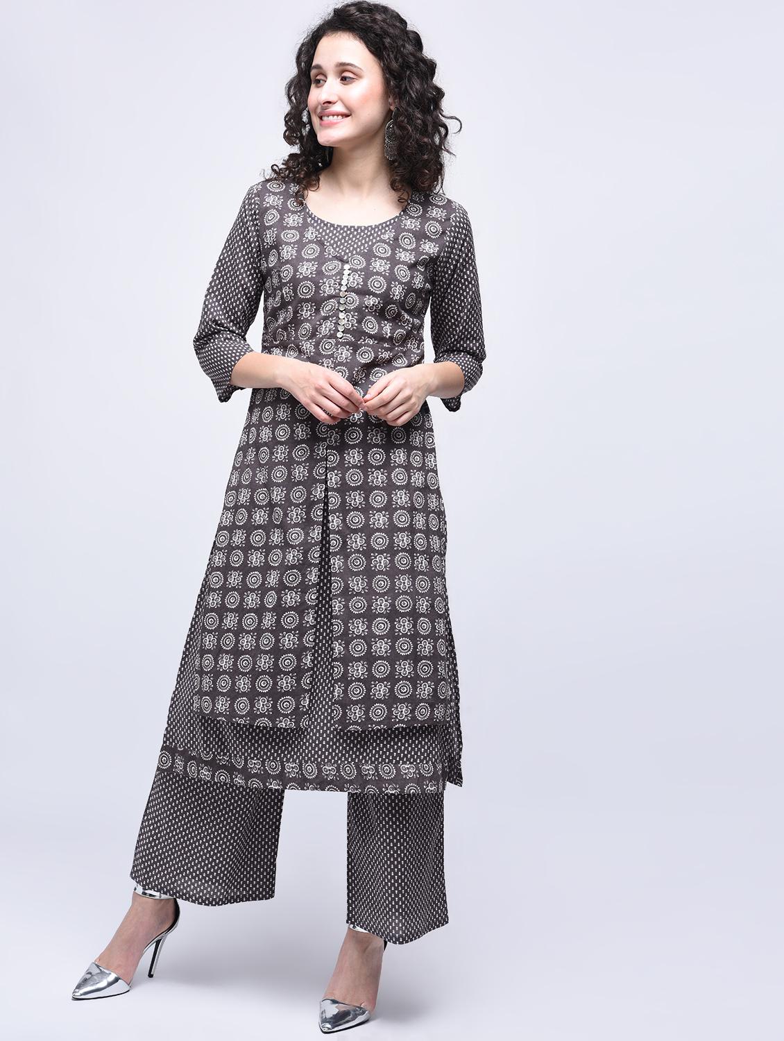 printed layered kurta with palazzo set - 15926995 - Zoom Image - 1