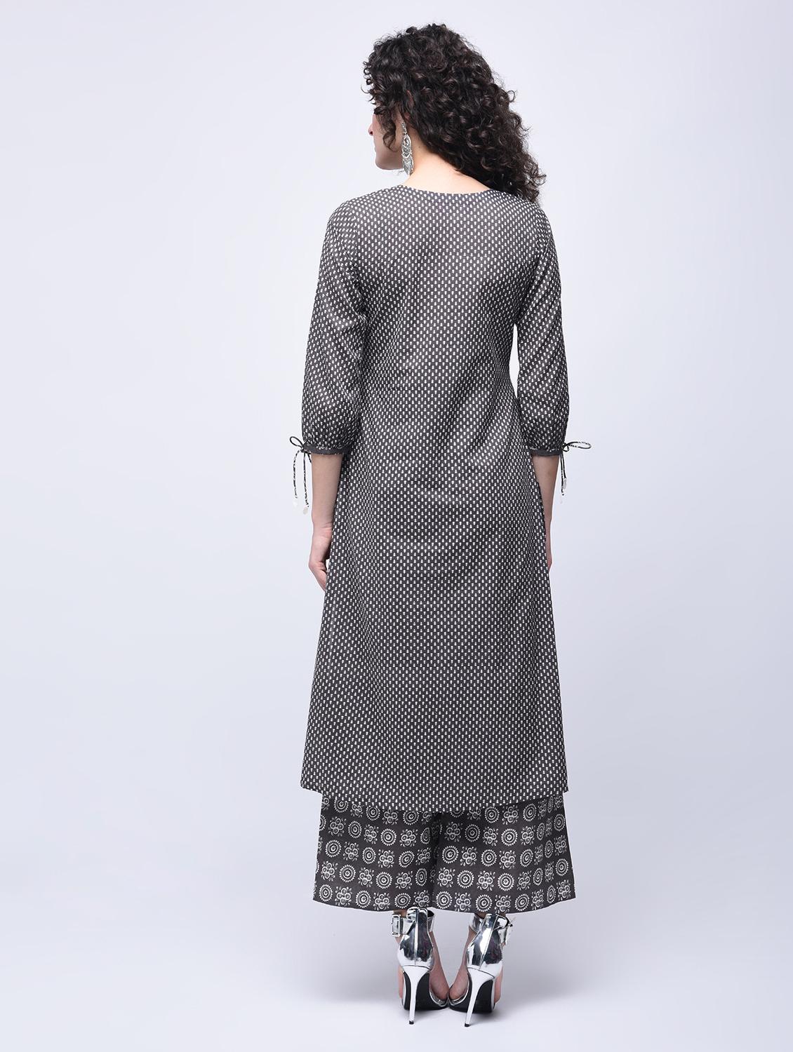 printed layered kurta with palazzo set - 15926997 - Zoom Image - 2