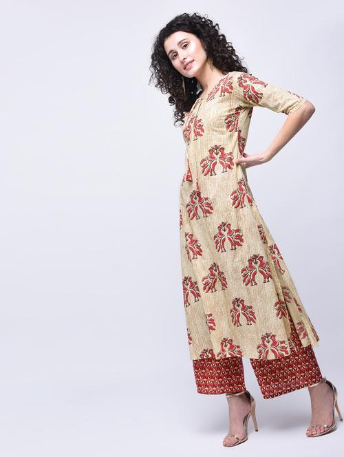 printed kurta with palazzo set - 15927002 - Standard Image - 1