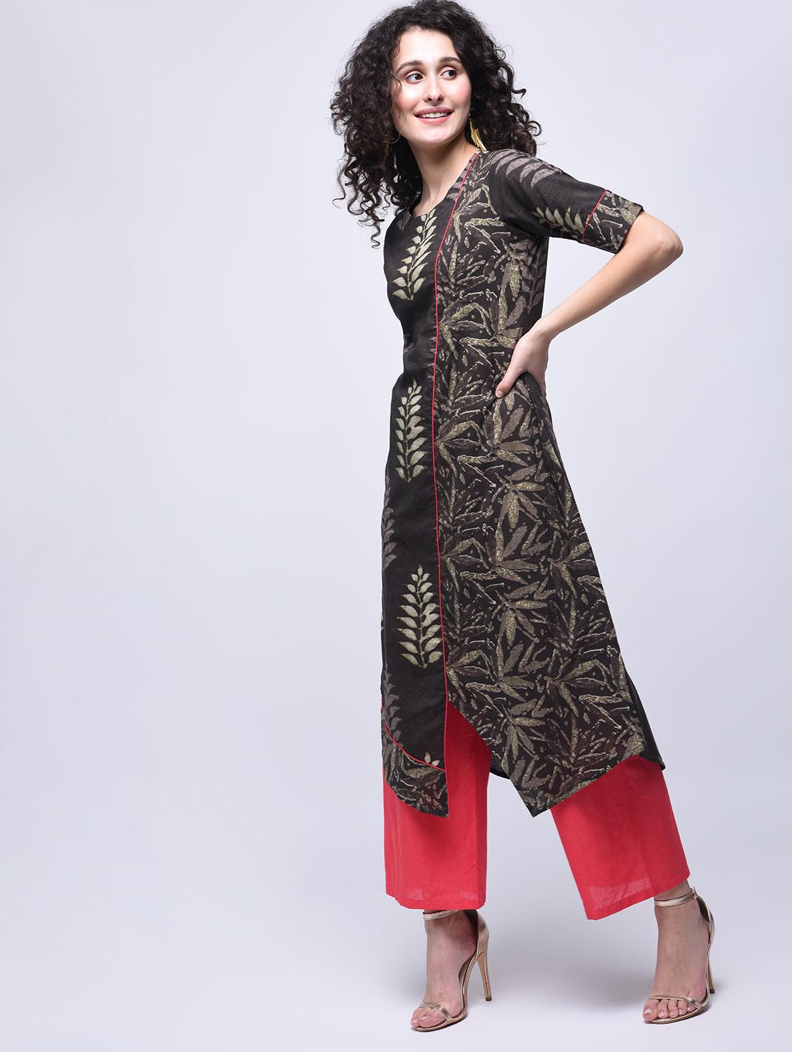 printed kurta with palazzo set - 15927004 - Zoom Image - 1