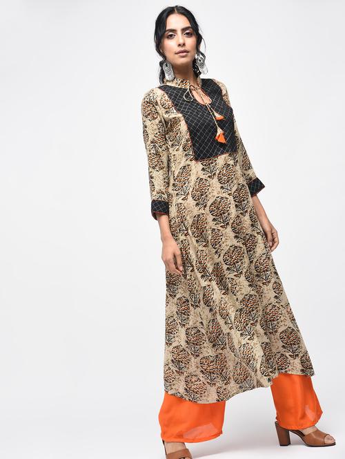 yoke design a-line kurta with palazzo set - 15927008 - Standard Image - 1