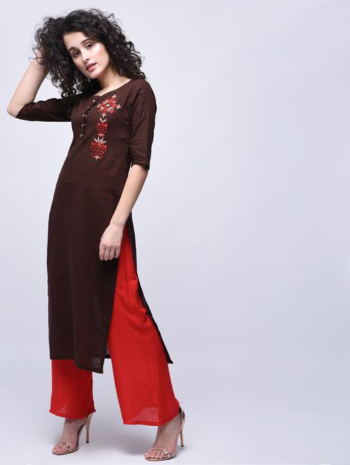 embroidered kurta with palazzo set - 15927027 - Standard Image - 1